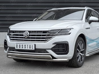 Защита переднего бампера (2 трубы Ø63 и 75х42 мм, нержавейка) SLITKOFF Volkswagen Touareg 3 CR дорестайлинг (2018-2022)