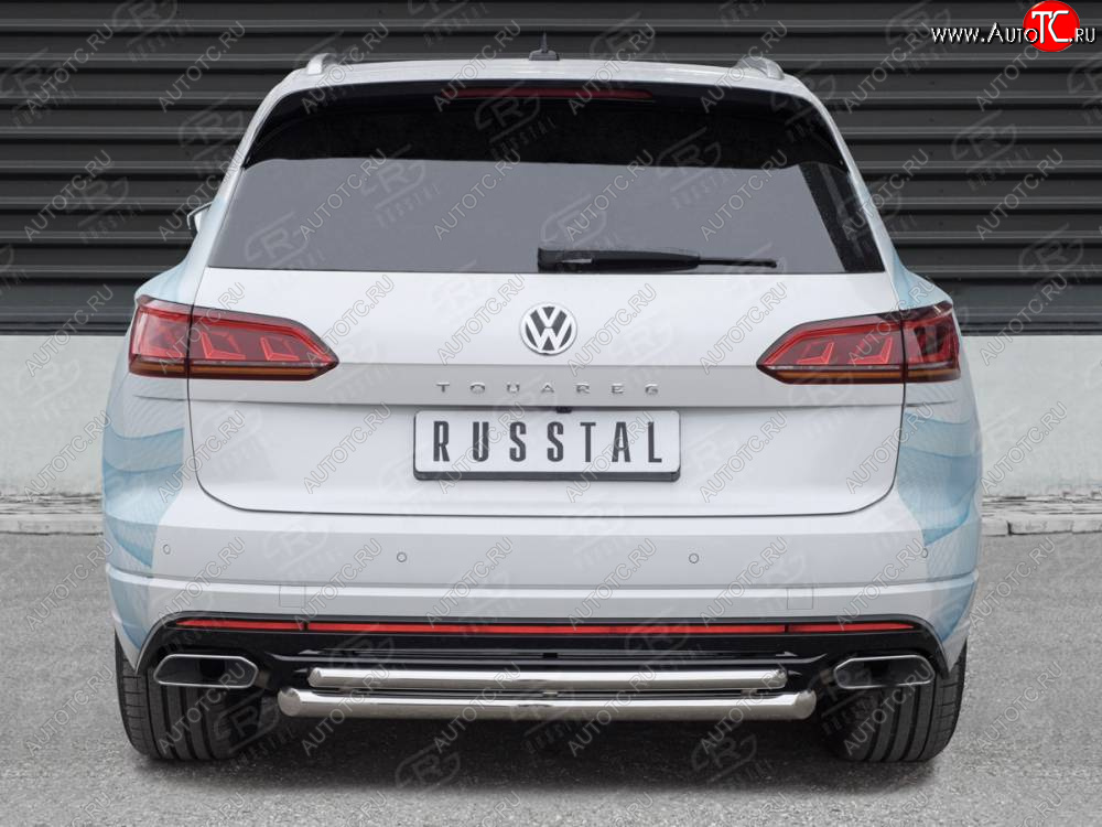 19 449 р. Защита заднего бампера (2 трубы Ø63 и 42 мм, нержавейка) SLITKOFF Volkswagen Touareg 3 CR дорестайлинг (2018-2022)  с доставкой в г. Вологда