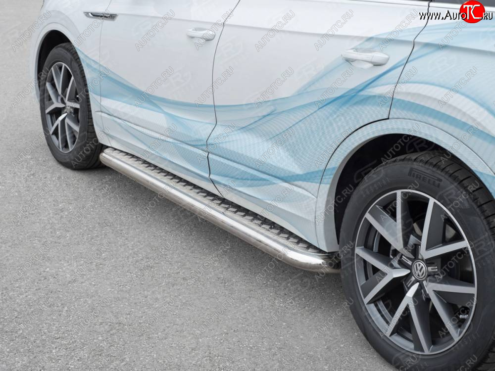 30 799 р. Пороги SLITKOFF d63 с листом Volkswagen Touareg 3 CR дорестайлинг (2018-2022) (лист алюминий, проф. сталь)  с доставкой в г. Вологда