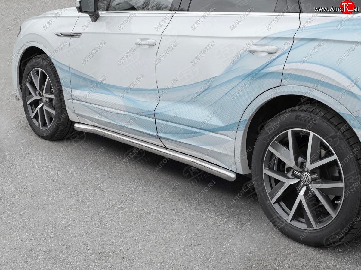 19 299 р. Защита порогов (Ø63 мм) SLITKOFF Volkswagen Touareg 3 CR дорестайлинг (2018-2022) (торцы круглые 90°, полированная нержавейка)  с доставкой в г. Вологда
