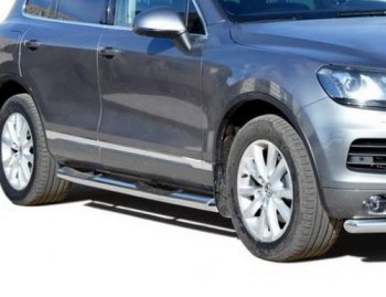 Защита порогов ТехноСфера (Техно Сфера) (нержавейка, с проступью, d76 mm) Volkswagen Touareg 2 NF дорестайлинг (2010-2014)