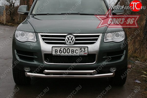 17 819 р. Защита переднего бампера двойная Souz-96 (d76/60) Volkswagen Touareg 1 GP рестайлинг (2006-2010)  с доставкой в г. Вологда
