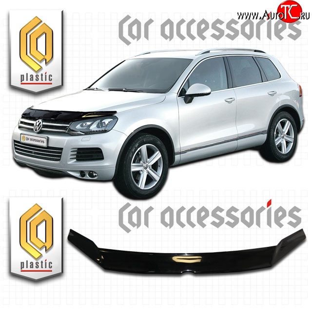 2 399 р. Дефлектор капота CA Plastic exclusive  Volkswagen Touareg  NF (2010-2018) дорестайлинг, рестайлинг (Classic черный, Без надписи)  с доставкой в г. Вологда