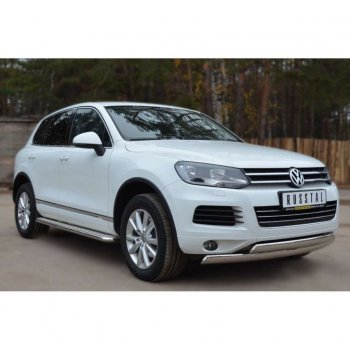 35 549 р. Широкая защита порогов с трубой d42 мм SLITKOFF v3 Volkswagen Touareg 2 NF дорестайлинг (2010-2014)  с доставкой в г. Вологда. Увеличить фотографию 2