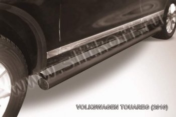 Защита порогов (Ø76 мм, с полимерным покрытием) Slitkoff Volkswagen Touareg 2 NF дорестайлинг (2010-2014) (Цвет: серебристый)