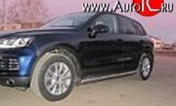 Защита порогов d76 мм Металл Дизайн Volkswagen Touareg 2 NF дорестайлинг (2010-2014) (полированная нержавейка)