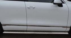 51 899 р. Защита порогов с круглыми вставками для ног из овальной трубы диаметром 120x60 мм SLITKOFF Volkswagen Touareg 2 NF дорестайлинг (2010-2014)  с доставкой в г. Вологда. Увеличить фотографию 2