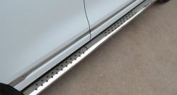 Защита порогов с круглыми вставками для ног из овальной трубы диаметром 120x60 мм SLITKOFF Volkswagen Touareg 2 NF дорестайлинг (2010-2014)
