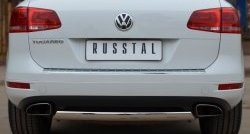Защита заднего бампера (Ø75x42 мм, нержавейка) Russtal Volkswagen Touareg 2 NF дорестайлинг (2010-2014)