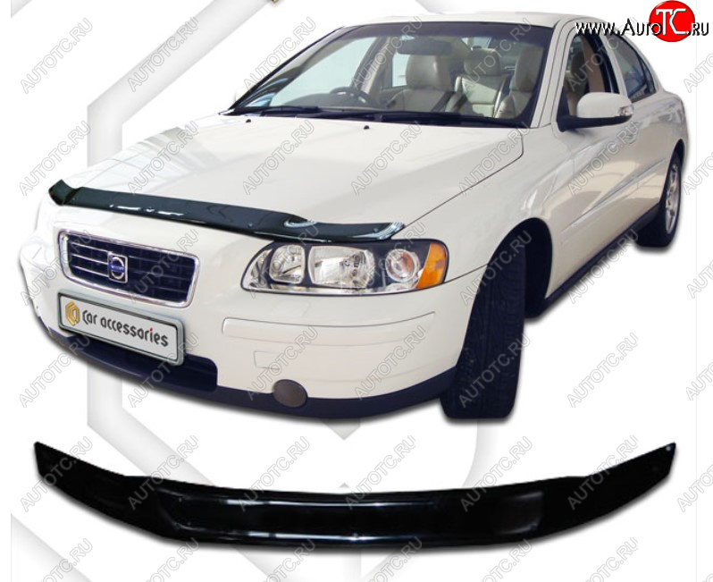 1 999 р. Дефлектор капота CA Plastic  Volvo S60  RS,RH седан (2000-2010) дорестайлинг, рестайлинг (Classic черный, Без надписи)  с доставкой в г. Вологда