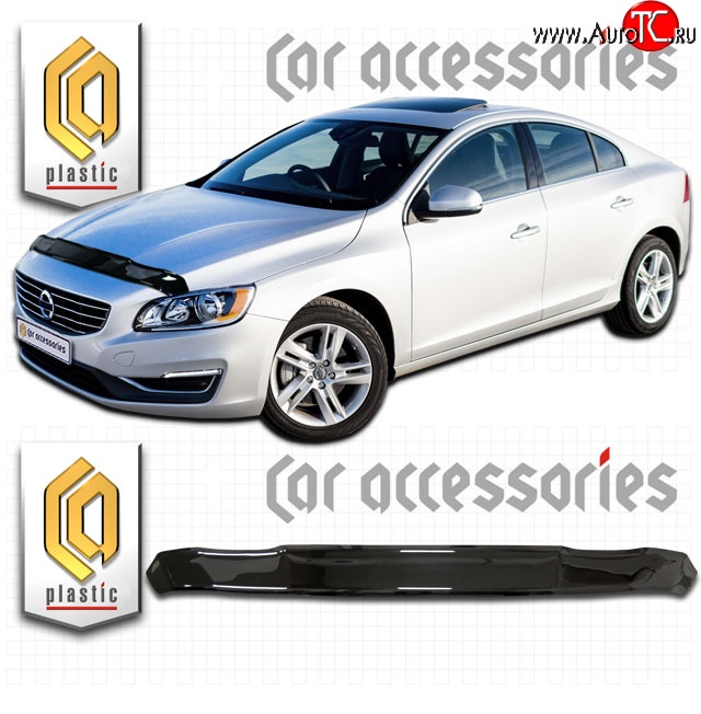 1 899 р. Дефлектор капота CA Plastic  Volvo S60  FS седан (2013-2018) рестайлинг (Classic черный, Без надписи)  с доставкой в г. Вологда