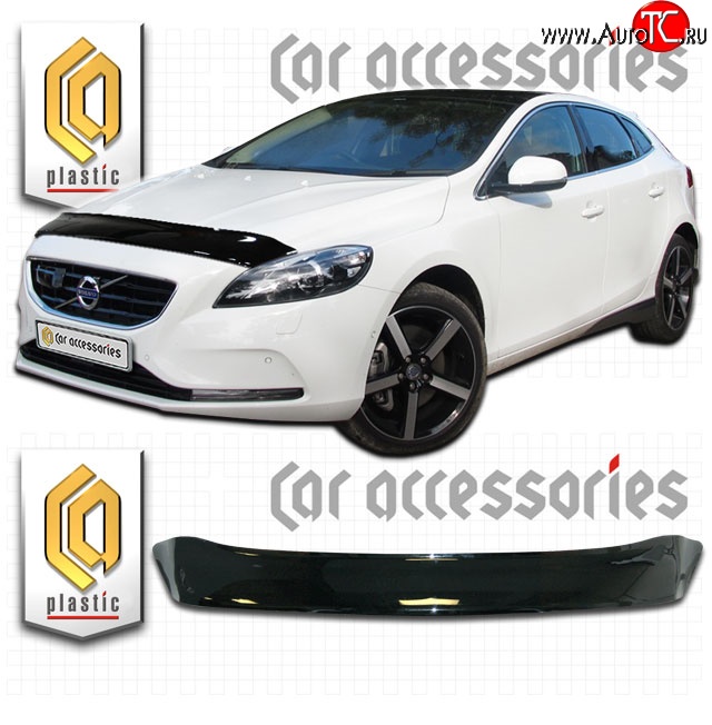 1 999 р. Дефлектор капота CA Plastic  Volvo V40  хэтчбэк (2012-2020) дорестайлинг, рестайлинг (Classic черный, Без надписи)  с доставкой в г. Вологда