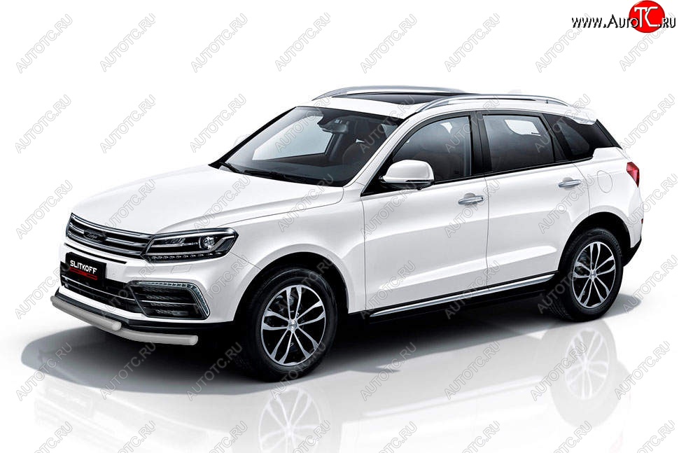 9 899 р. Защита переднего бампера Slitkoff (двойная, d57/57) Zotye Coupa B11F (2019-2021) (Сталь с полимерным покрытием. Цвет: серебристый)  с доставкой в г. Вологда