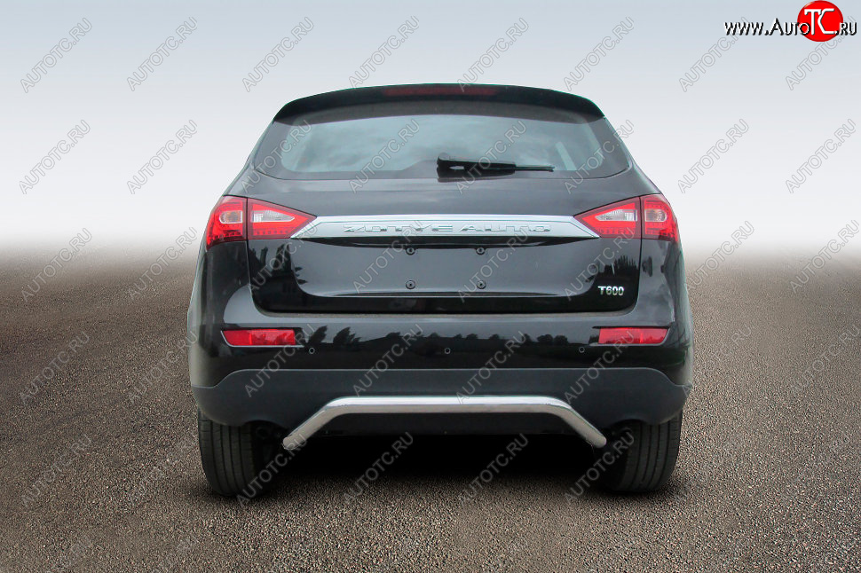 11 499 р. Защита заднего бампера из изогнутой трубы диаметром 57 мм Slitkoff Zotye T600 (2014-2021) (Цвет: нержавеющая полированная сталь)  с доставкой в г. Вологда