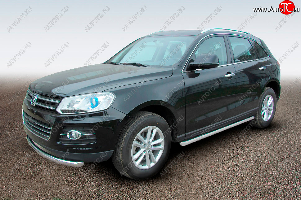 9 899 р. Защита порогов Slitkoff (Ø57 мм) Zotye T600 (2014-2021) (Сталь полимерным покрытием в цвет: серебристый)  с доставкой в г. Вологда